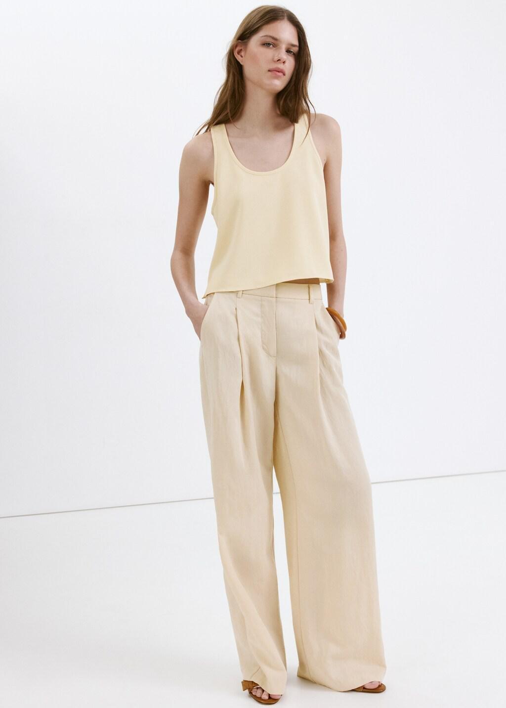 YELLOW Round neck crop top, Yellow, large image number 0