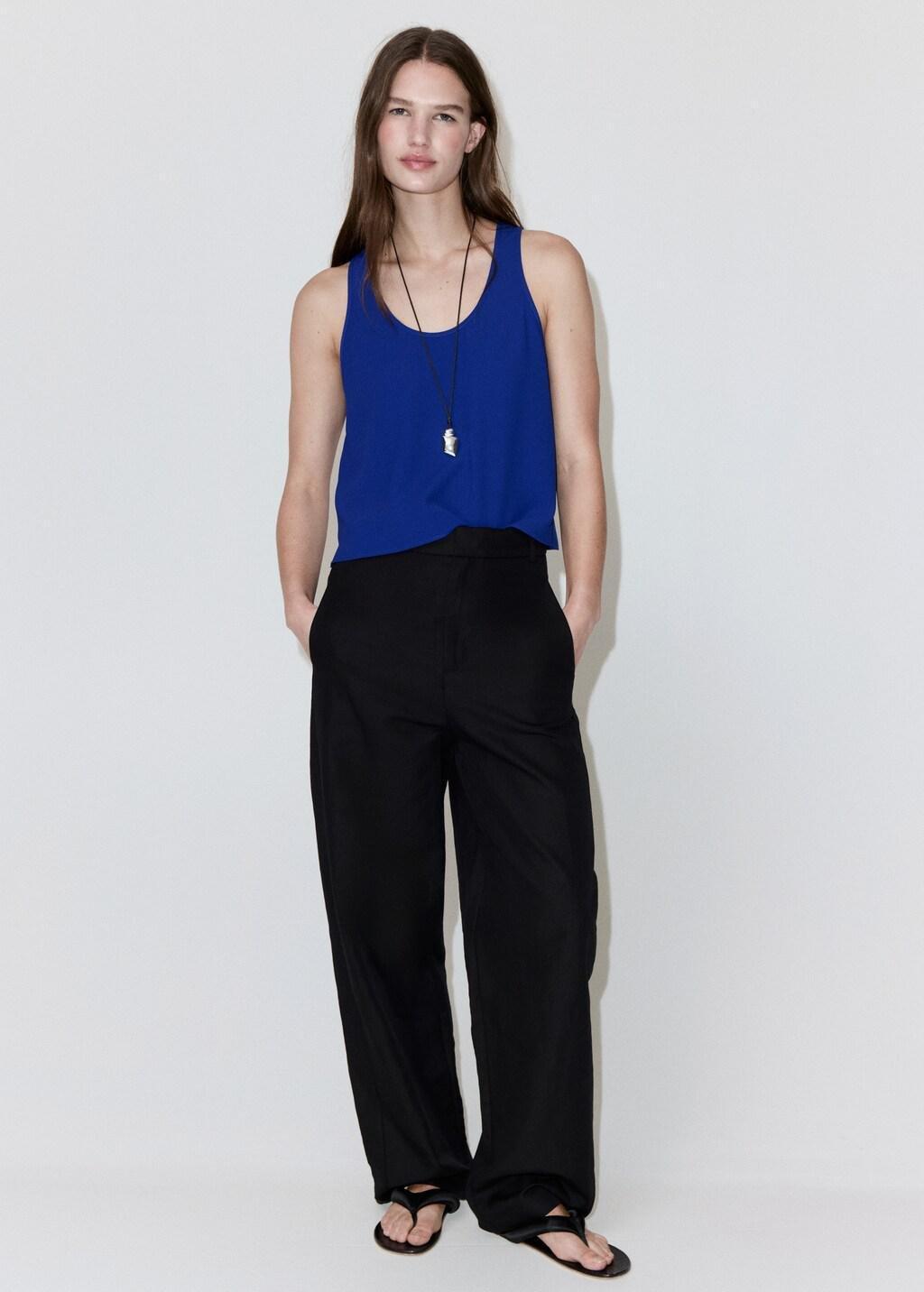 Blue Round Neck Crop Top, Medium Blue, large image number 0