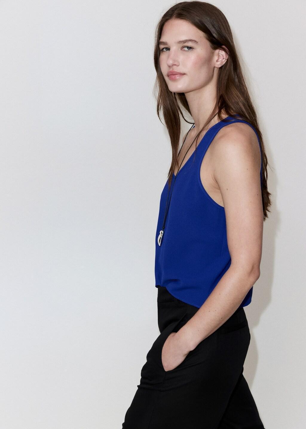 Blue Round Neck Crop Top, Medium Blue, large image number 3