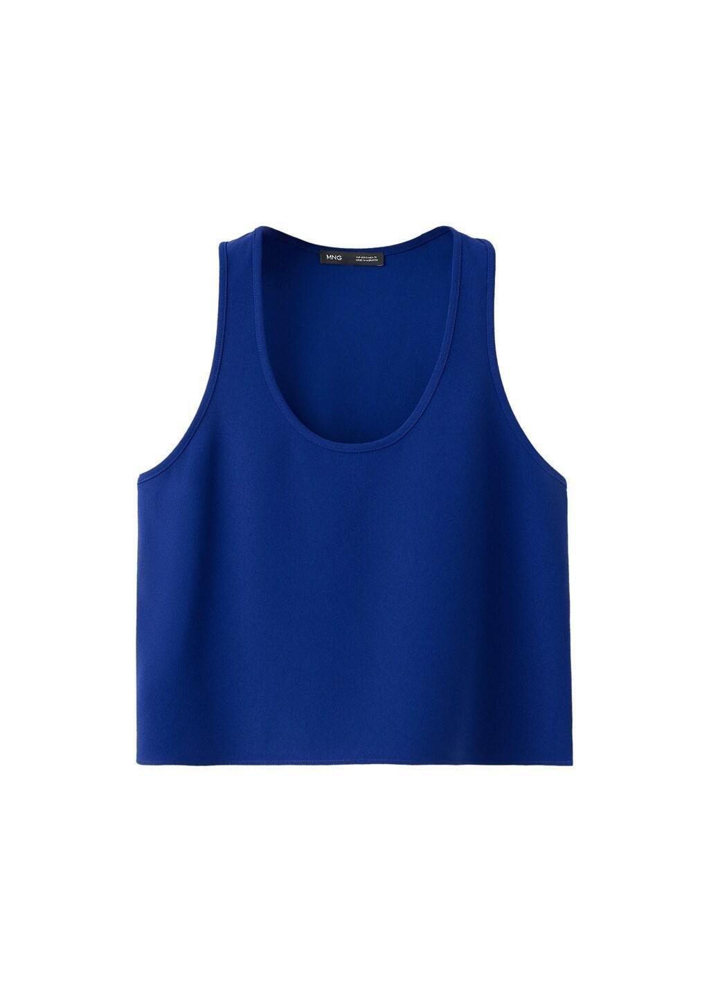 Blue Round Neck Crop Top, Medium Blue, large image number 6