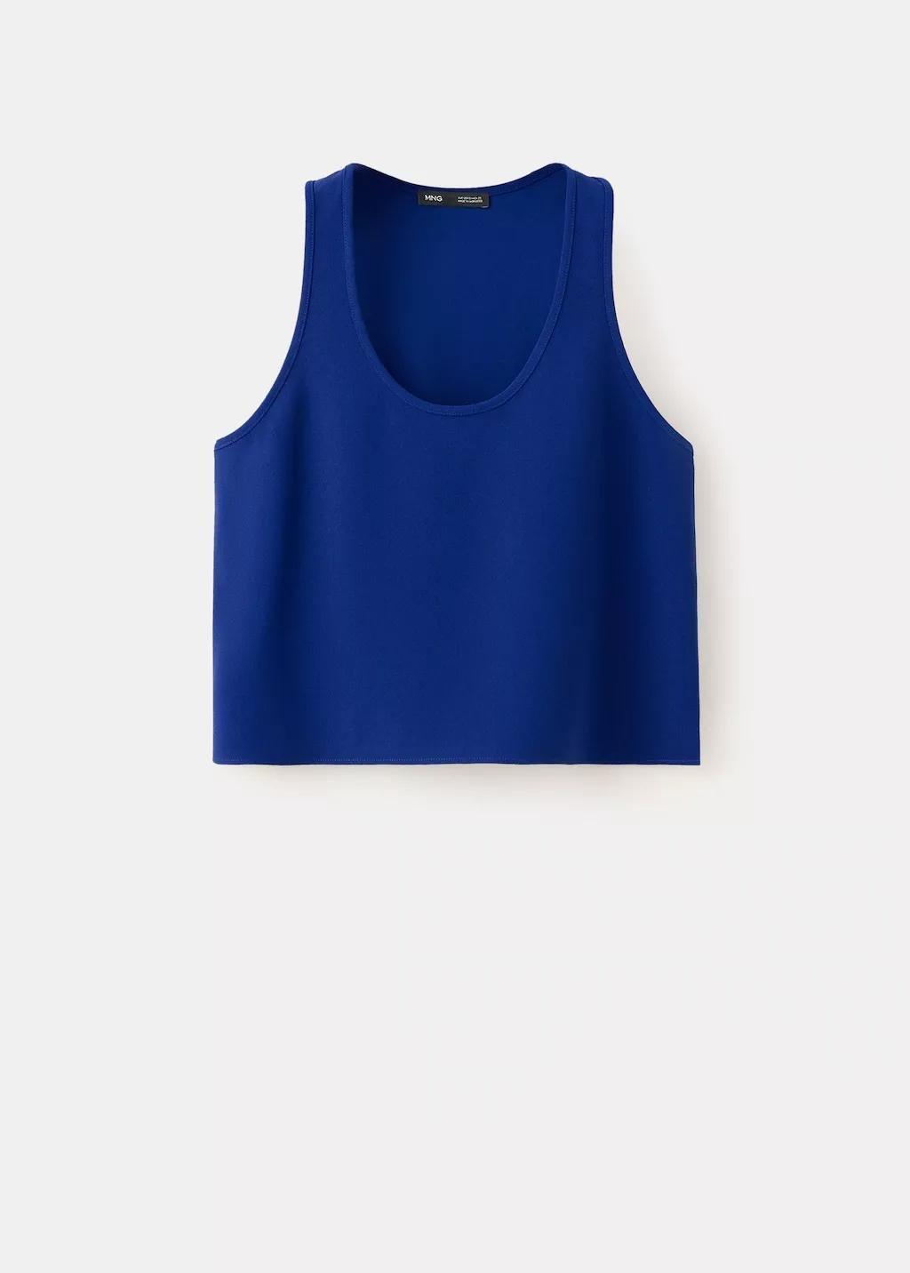 Blue Round Neck Crop Top, Medium Blue, large image number 7