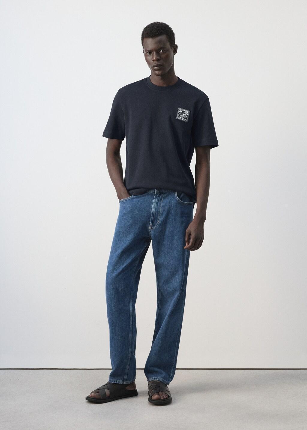 Blue 100% Cotton T-Shirt With Patch Detail, Navy, large image number 0