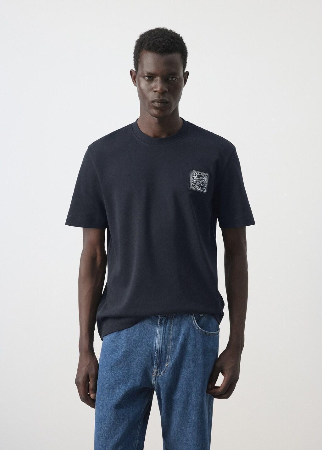 Blue 100% Cotton T-Shirt With Patch Detail, Navy, large image number 3