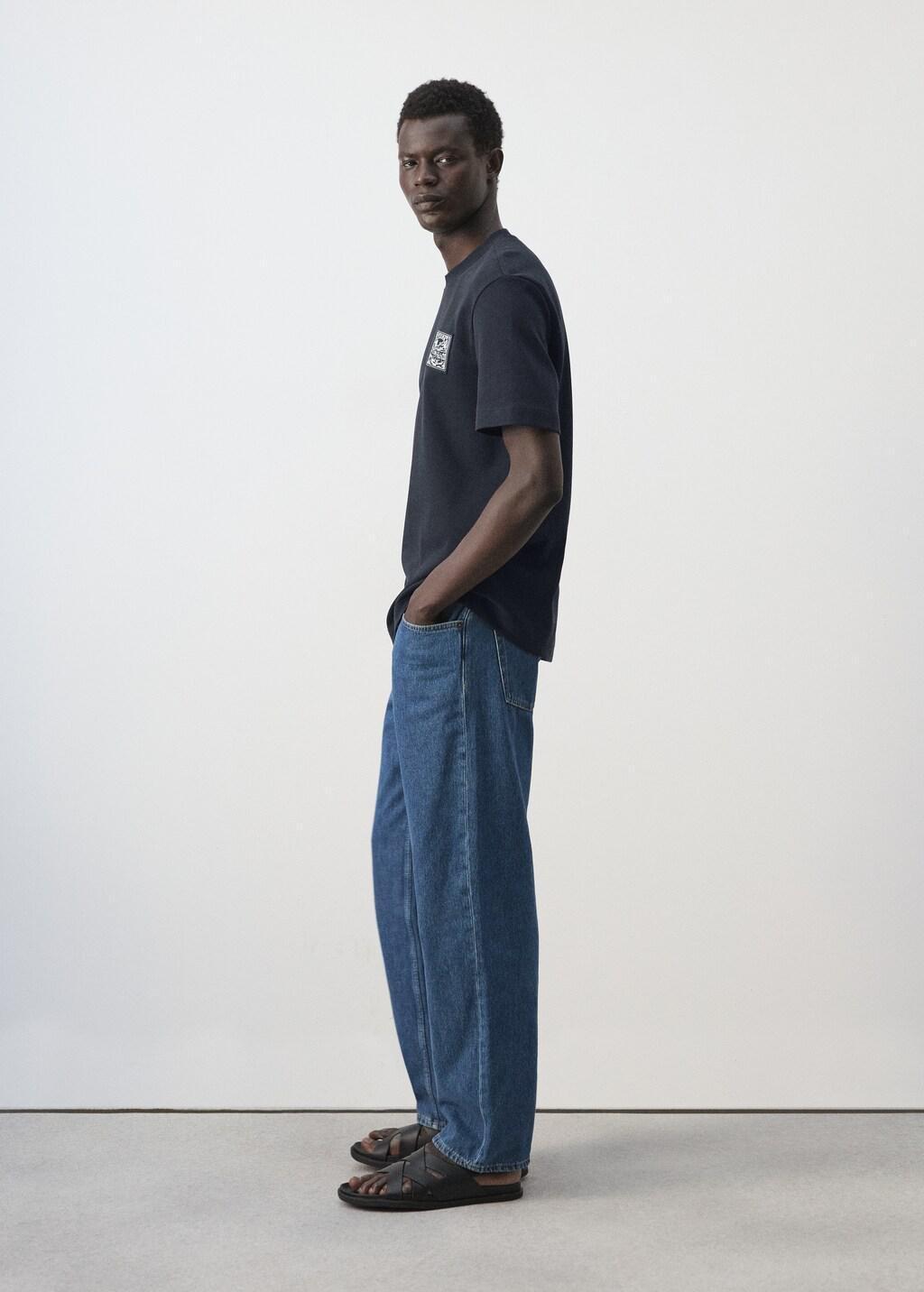 Blue 100% Cotton T-Shirt With Patch Detail, Navy, large image number 4
