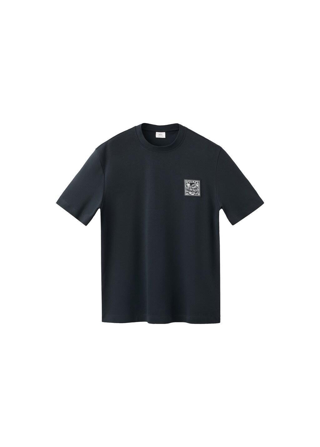 Blue 100% Cotton T-Shirt With Patch Detail, Navy, large image number 6