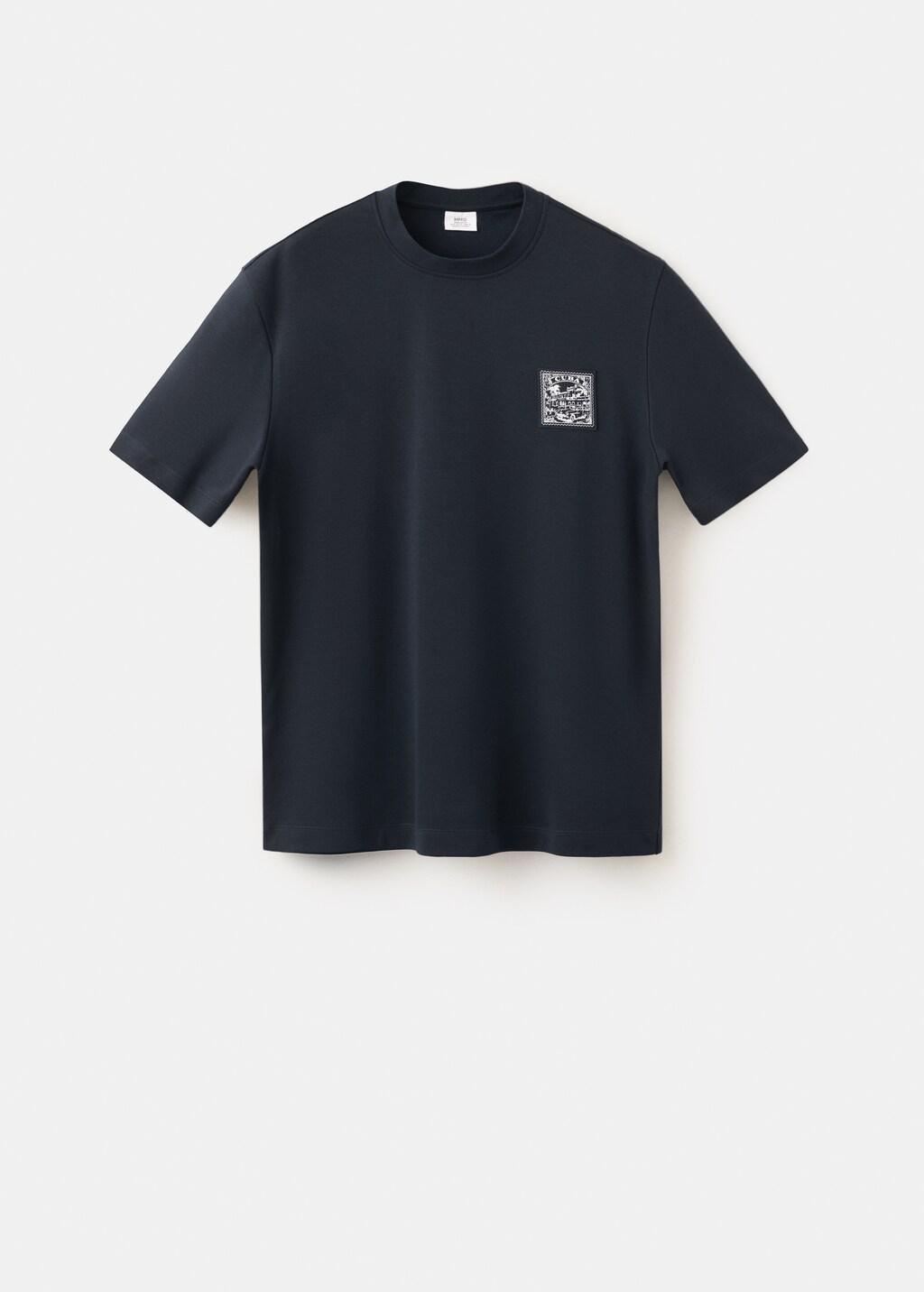 Blue 100% Cotton T-Shirt With Patch Detail, Navy, large image number 7