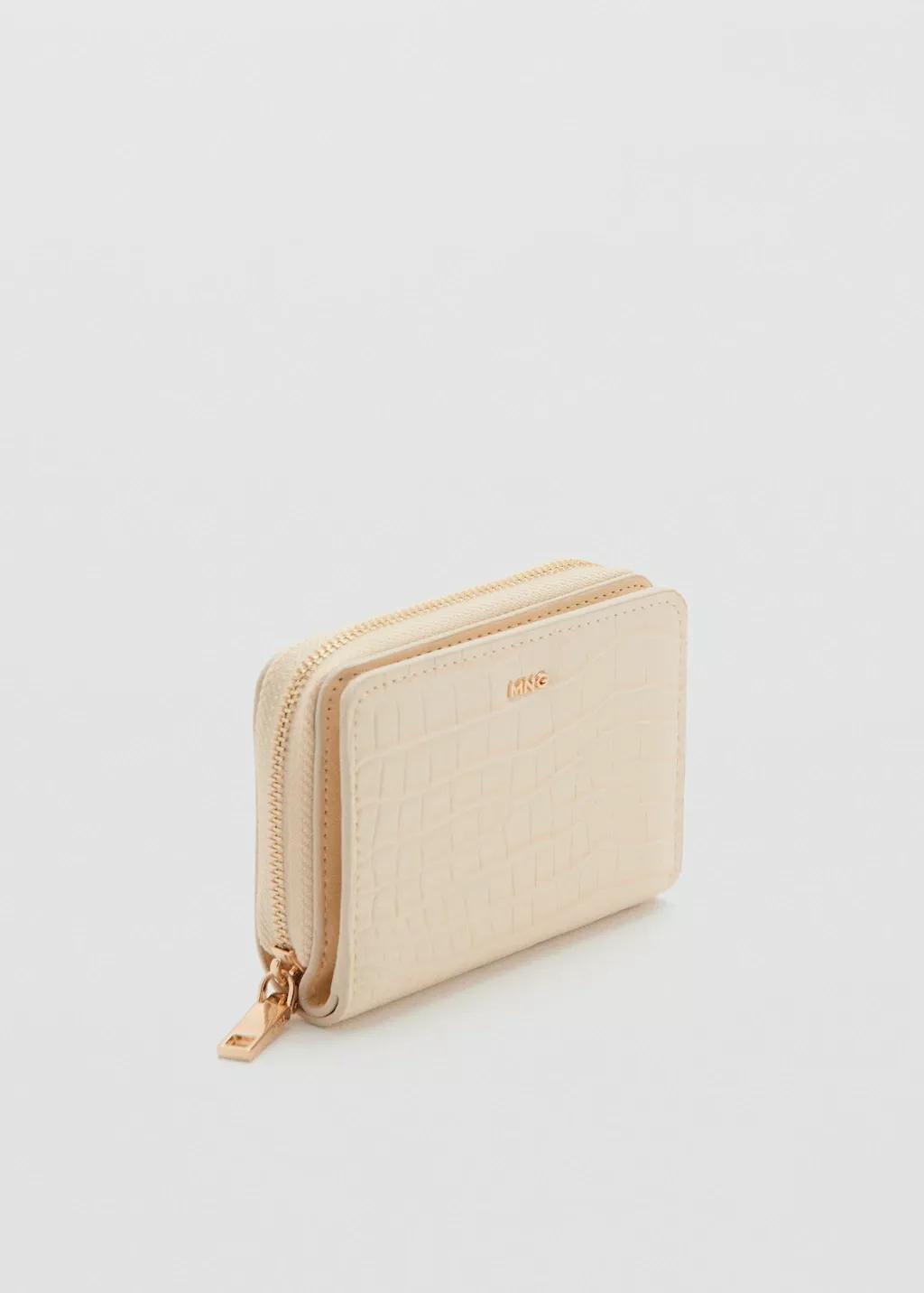 Beige Small Wallet With Croc Effect, Light Beige, medium
