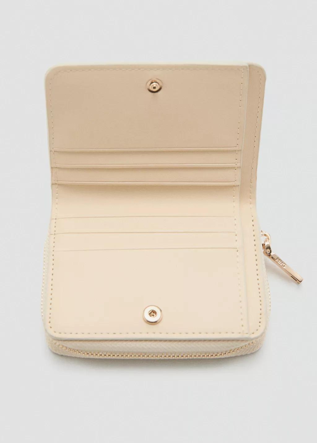 Beige Small Wallet With Croc Effect, Light Beige, medium
