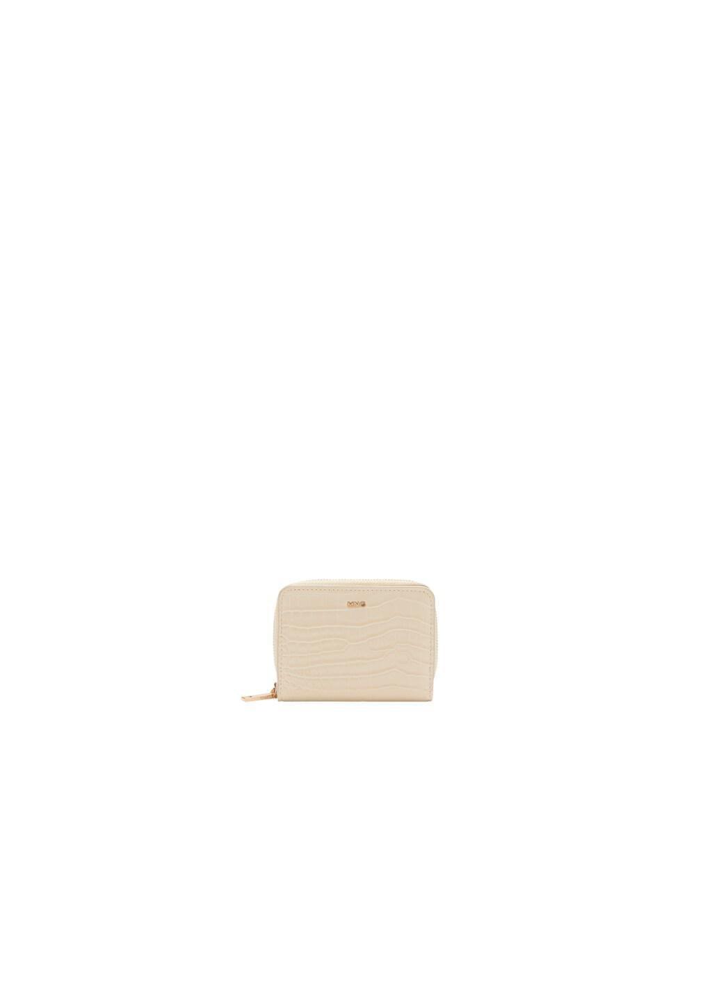 Beige Small Wallet With Croc Effect, Light Beige, medium