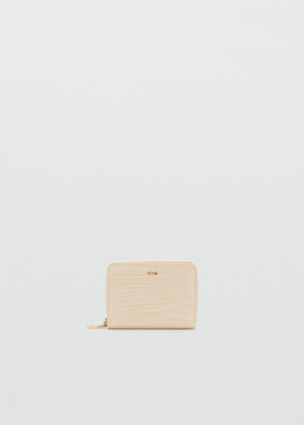 Beige Small Wallet With Croc Effect, Light Beige, large image number 3