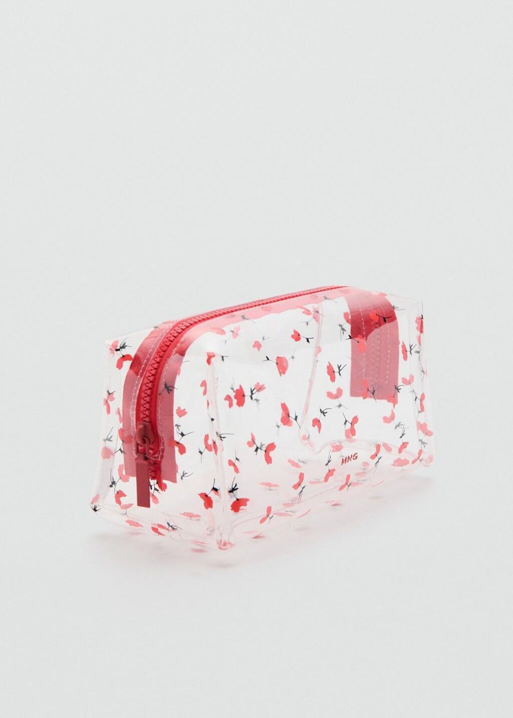 Red Large Transparent Floral Toiletry Bag, Red, large image number 0
