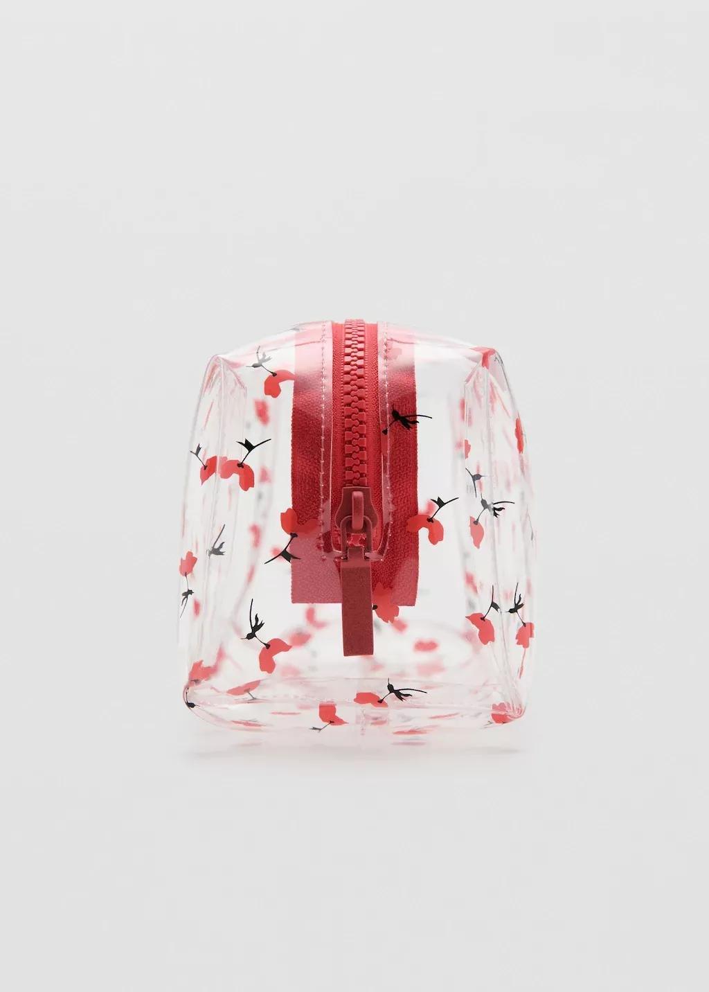 Red Large Transparent Floral Toiletry Bag, Red, large image number 1