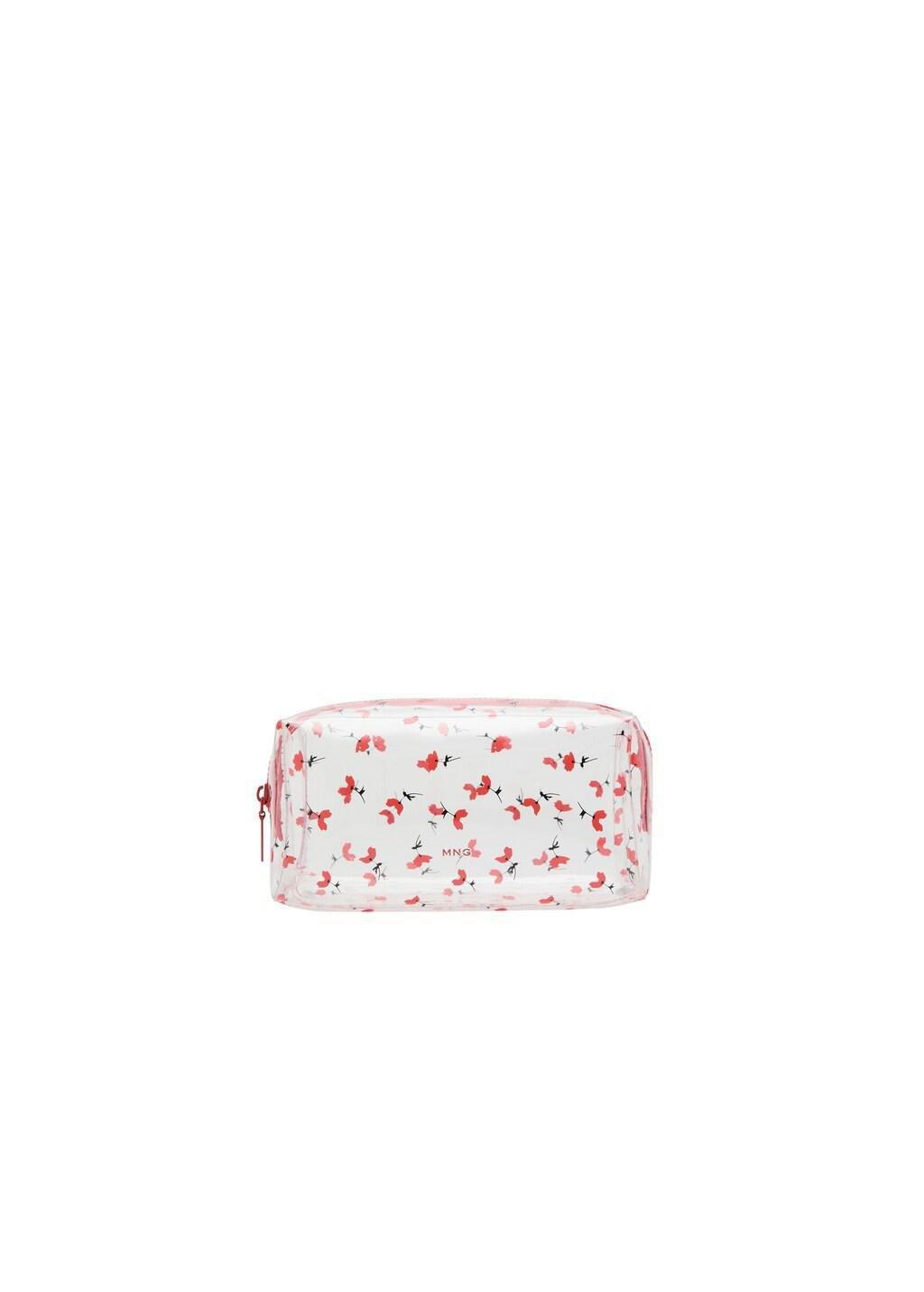 Red Large Transparent Floral Toiletry Bag, Red, large image number 2