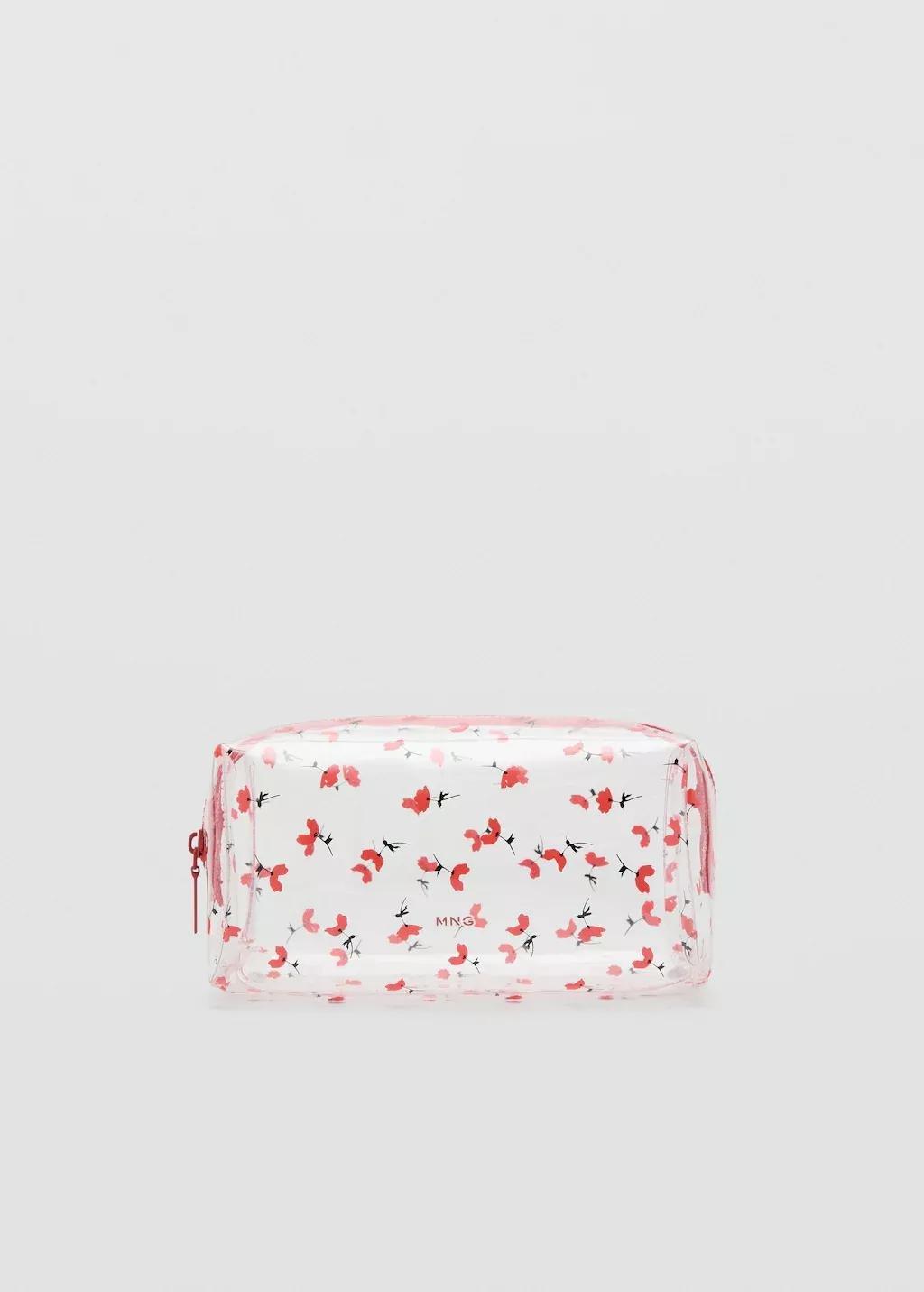 Red Large Transparent Floral Toiletry Bag, Red, large image number 3