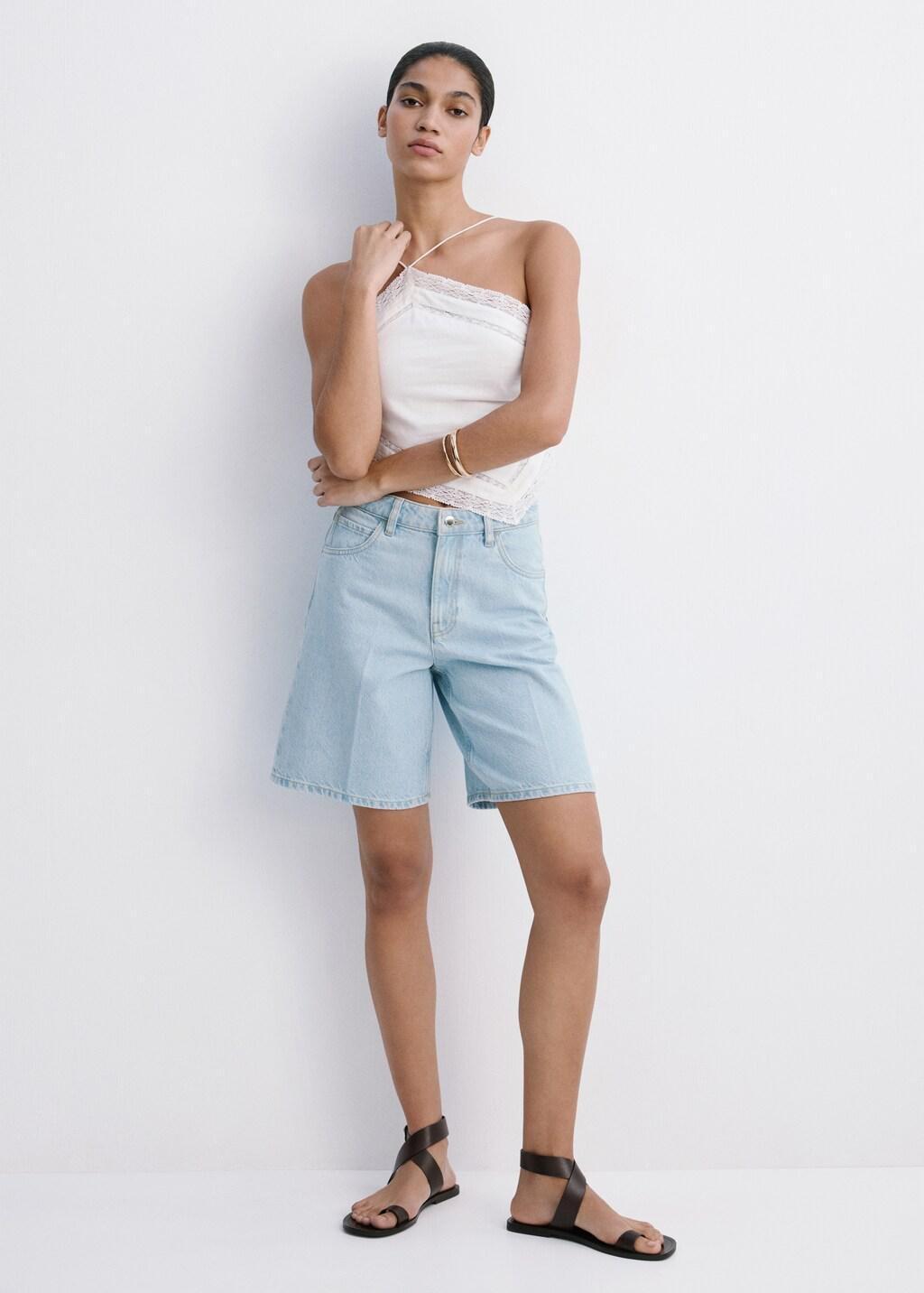 Blue High-Waist Straight-Fit Denim Shorts, Open Blue, large image number 0