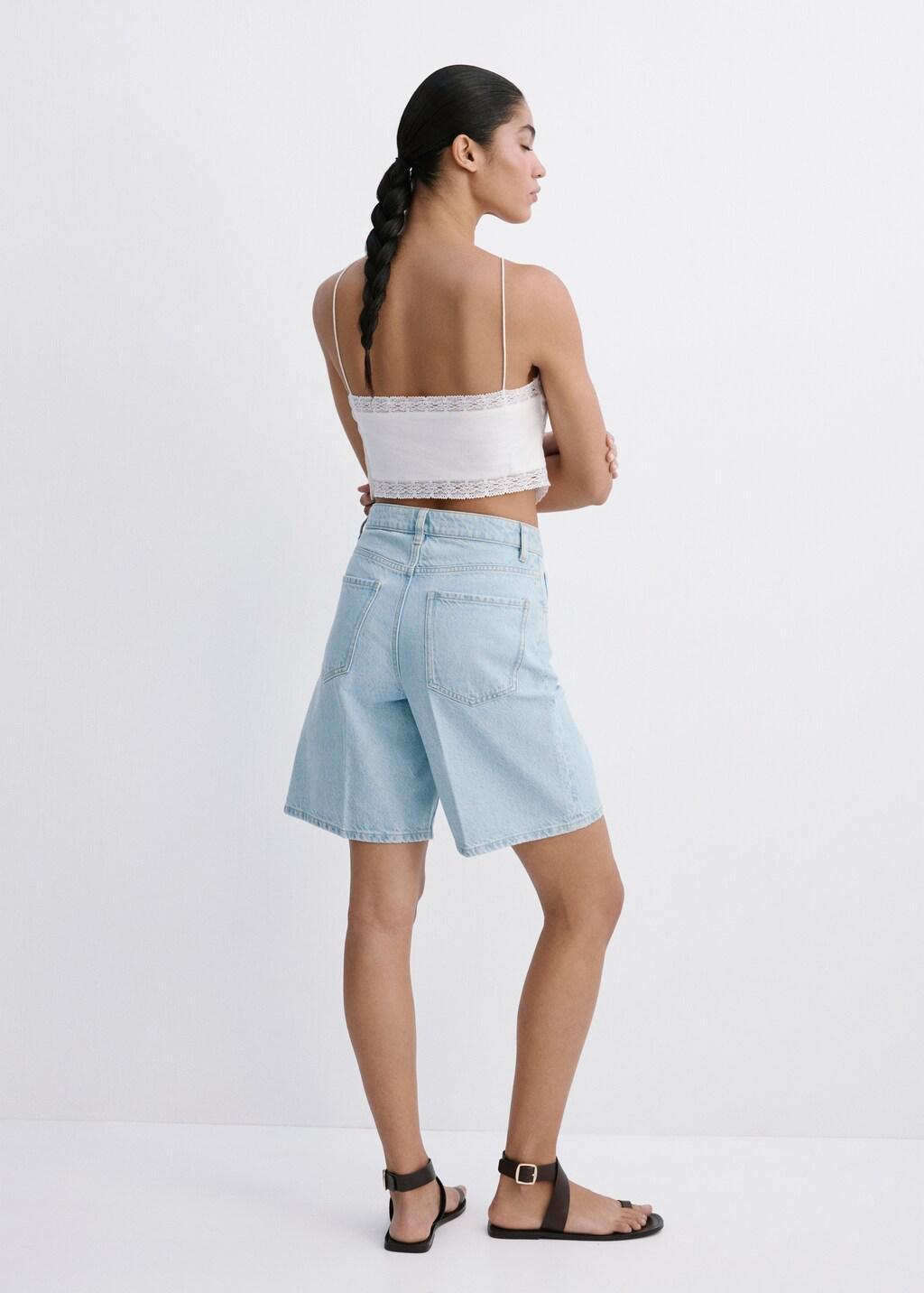 Blue High-Waist Straight-Fit Denim Shorts, Open Blue, medium