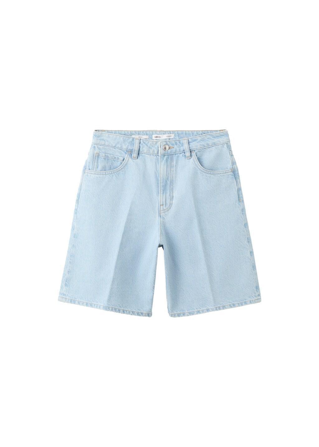 Blue High-Waist Straight-Fit Denim Shorts, Open Blue, large image number 5