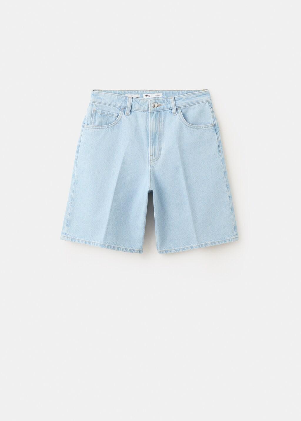 Blue High-Waist Straight-Fit Denim Shorts, Open Blue, large image number 6