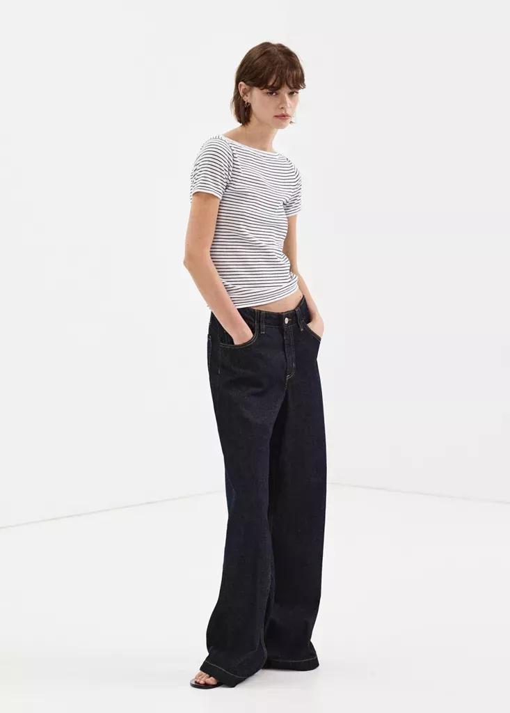NAVY Short-sleeved fine-knit sweater, Navy, medium