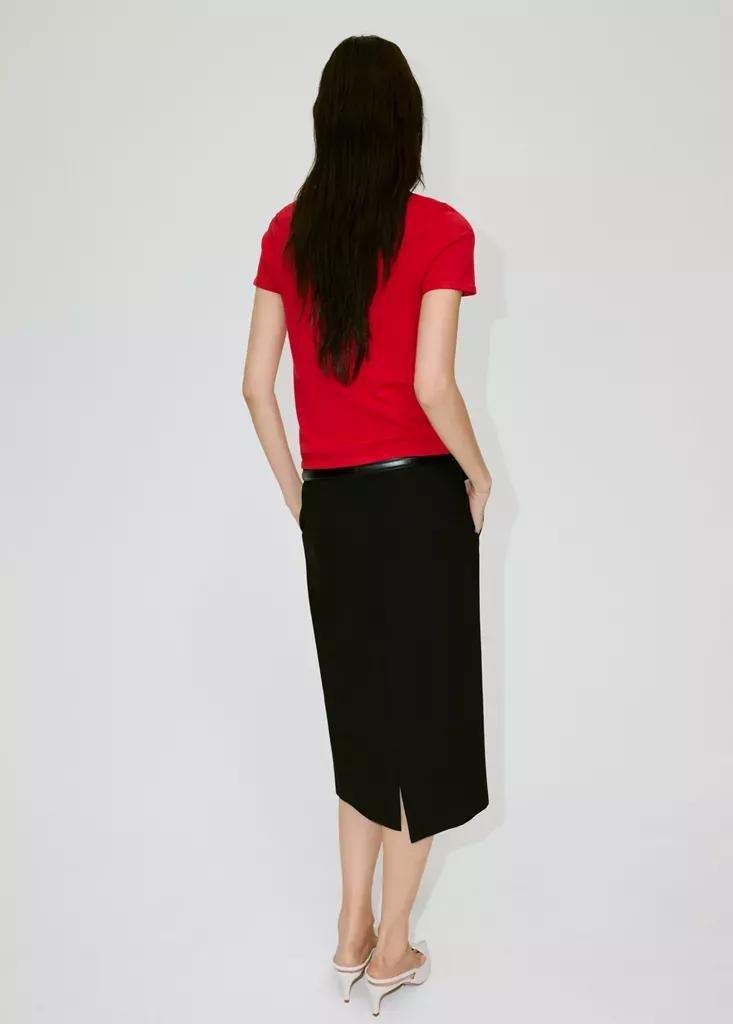 Red Short-Sleeved Fine-Knit Sweater, Red, medium