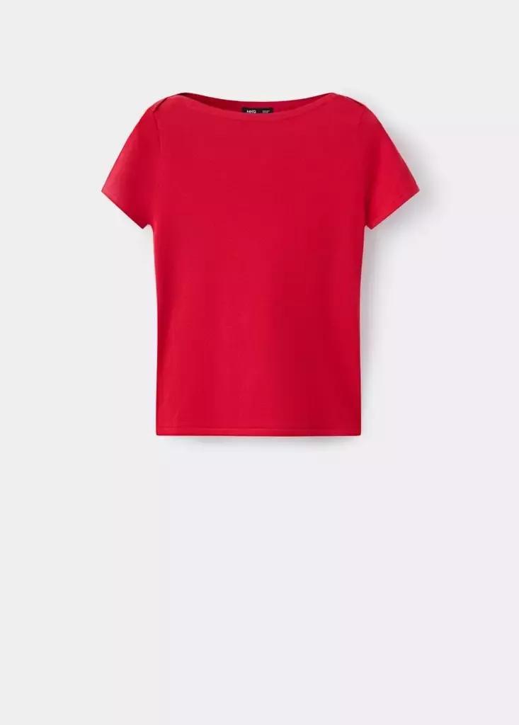 Red Short-Sleeved Fine-Knit Sweater, Red, large image number 3