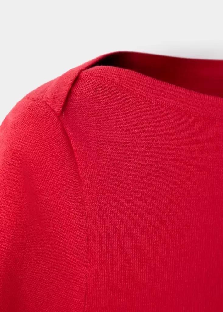 Red Short-Sleeved Fine-Knit Sweater, Red, large image number 4