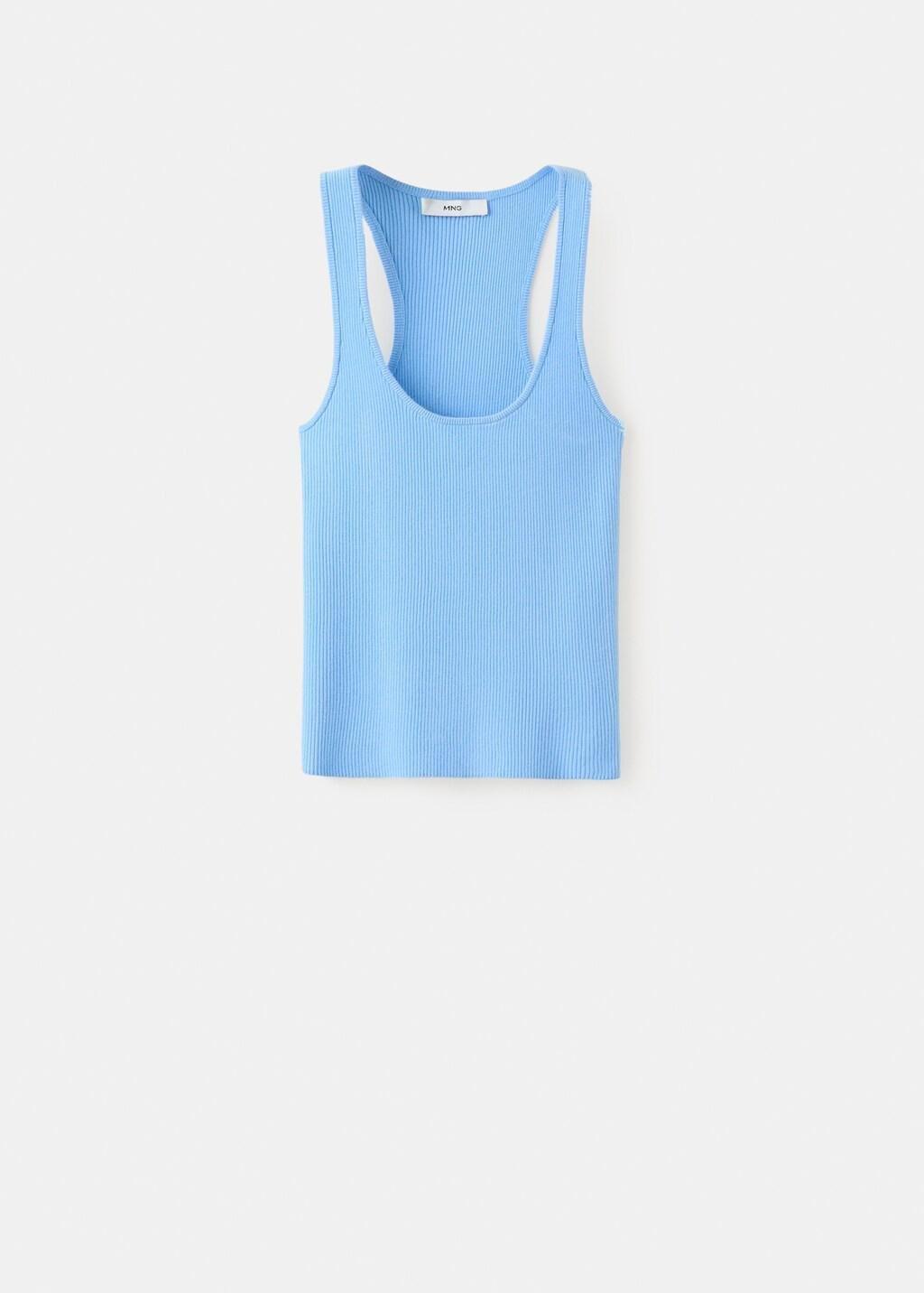 Blue Lt Pastel Fitted Ribbed Top, Light-Pastel Blue, medium