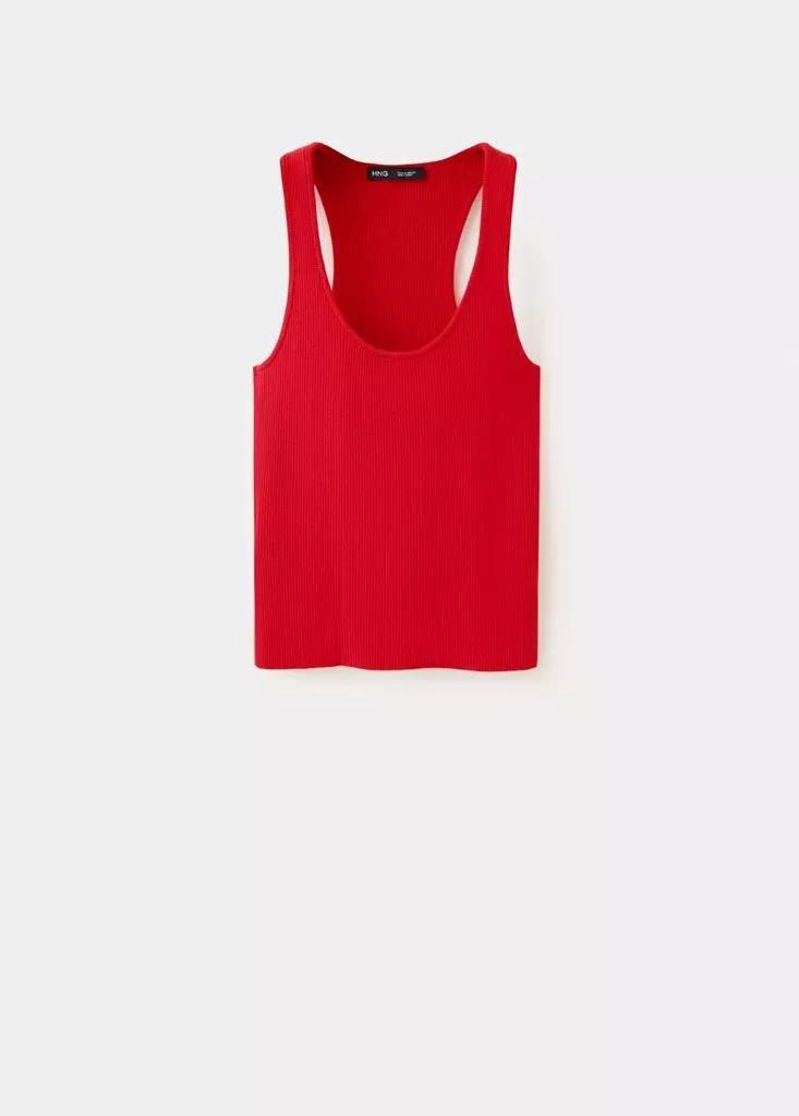 Red Fitted Ribbed Top, Red, large image number 4