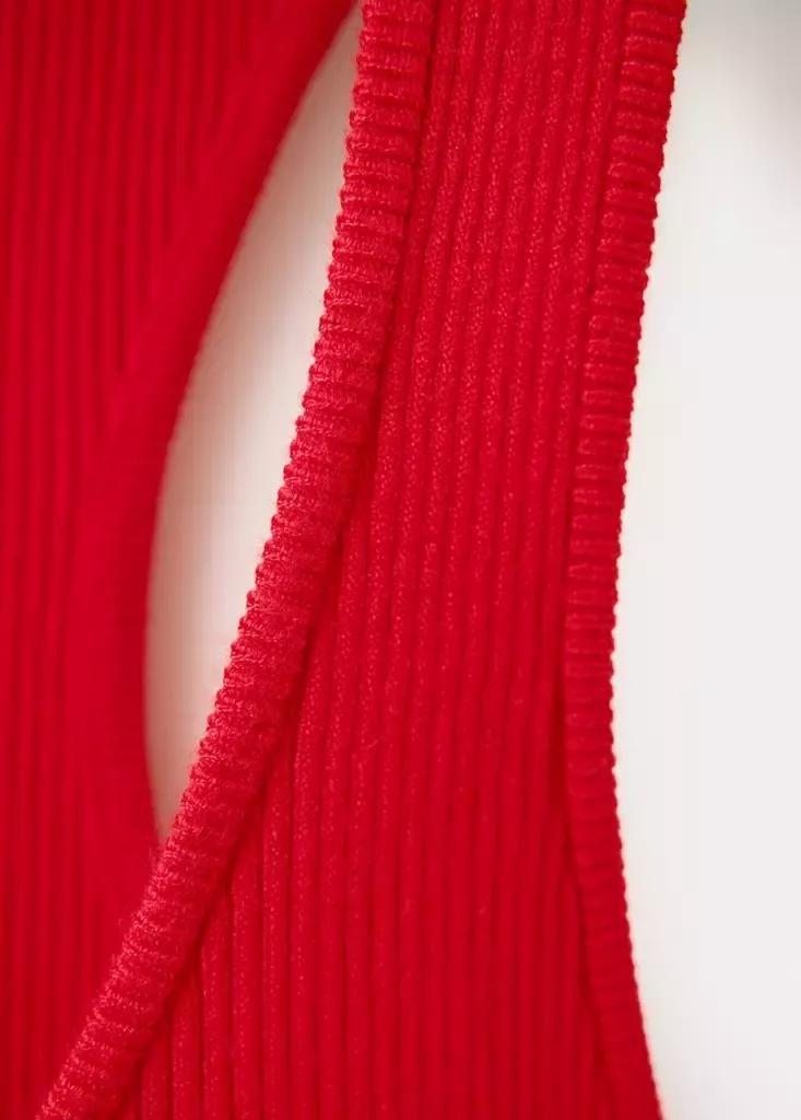 Red Fitted Ribbed Top, Red, large image number 5