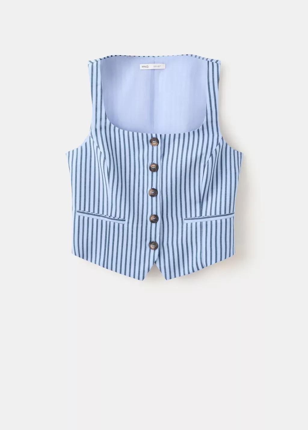 Blue Striped Button Waistcoat, Light-Pastel Blue, large image number 0