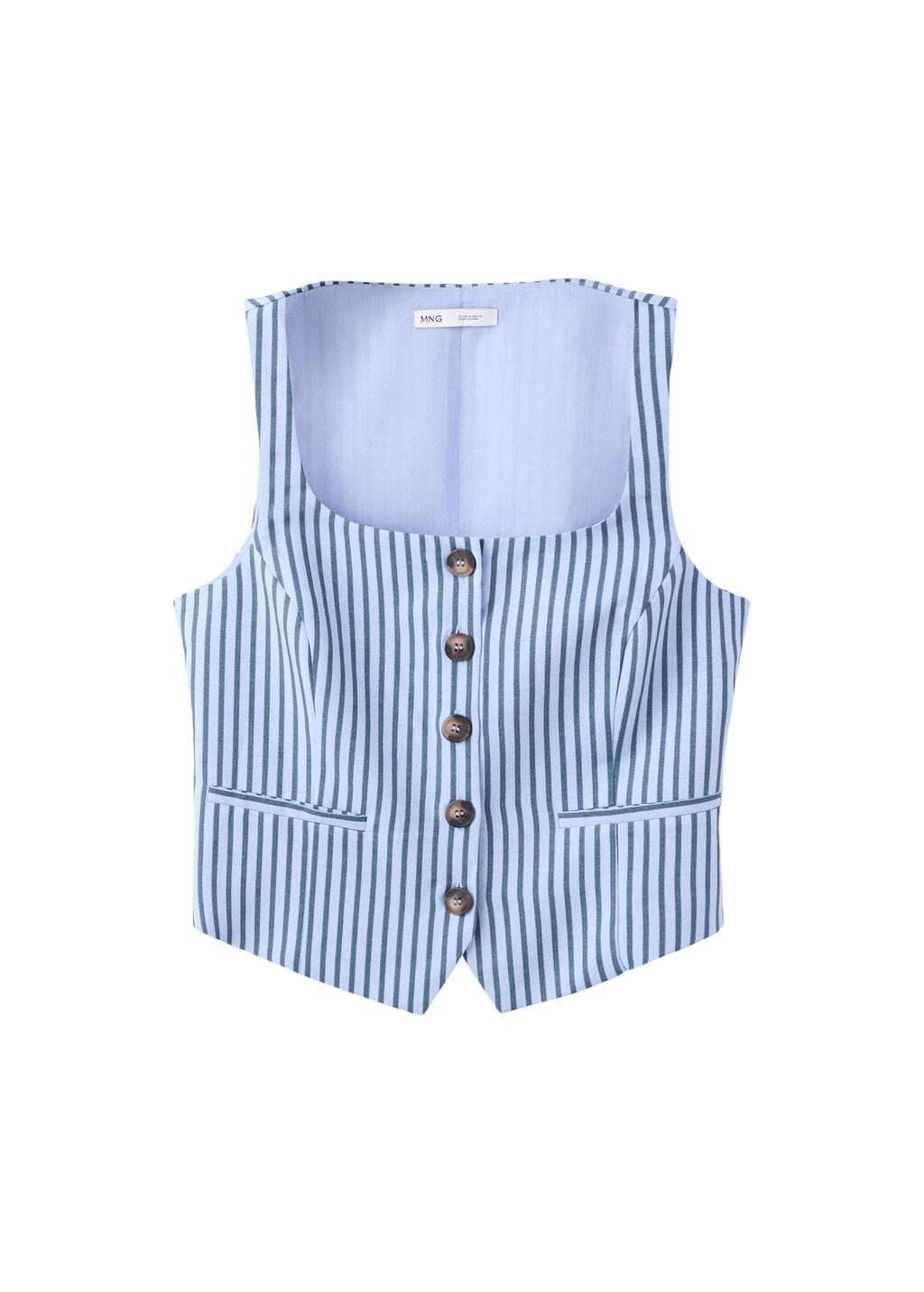 Blue Striped Button Waistcoat, Light-Pastel Blue, large image number 3