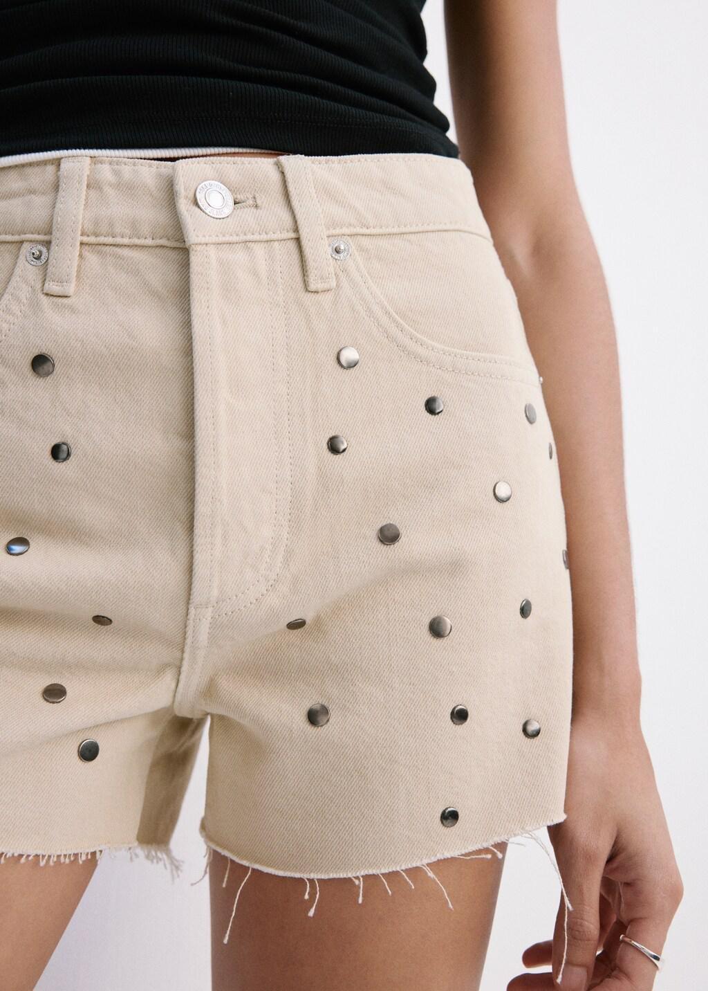 BROWN Studded denim shorts, Light Pastel Brown, large image number 3