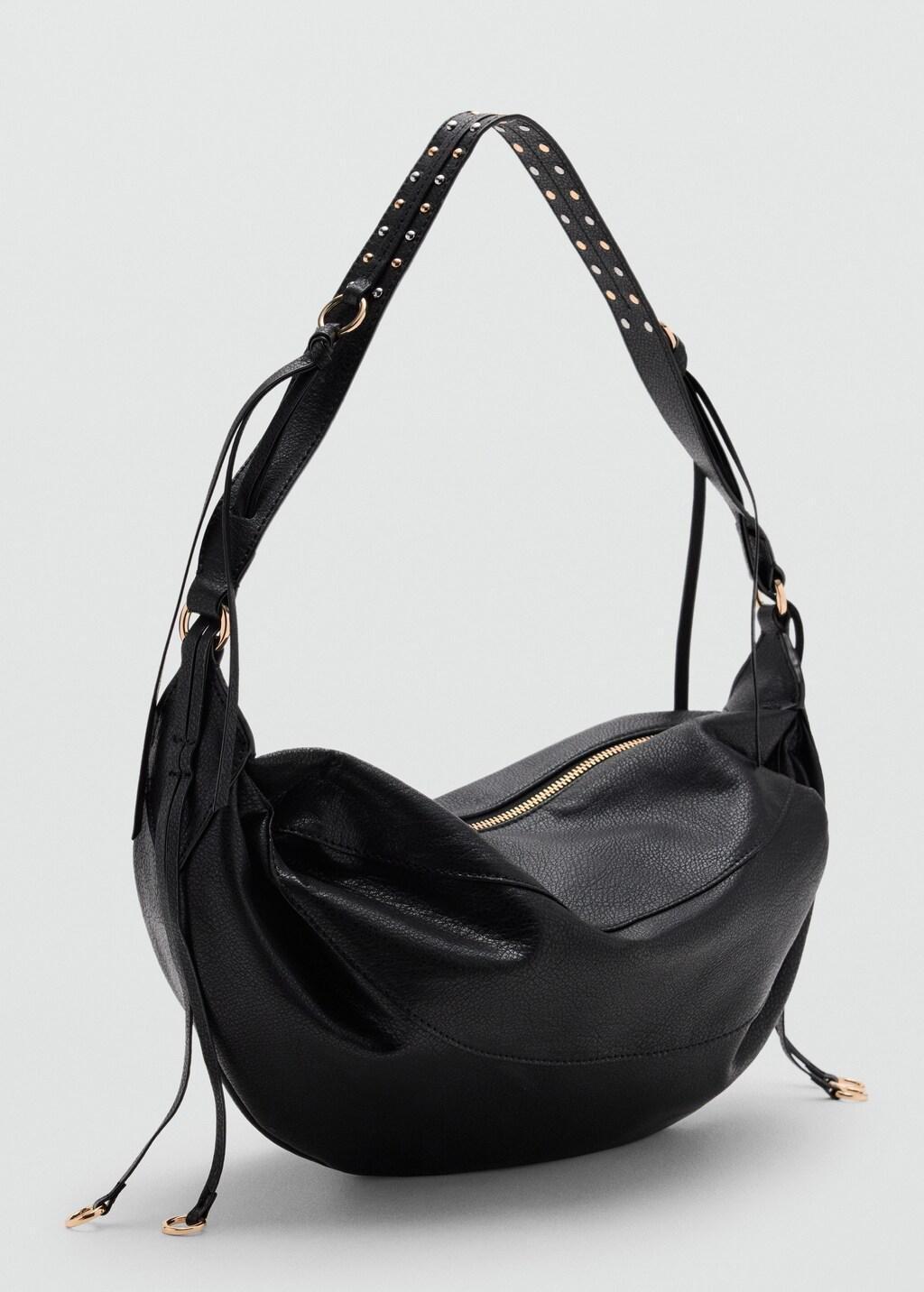 Black Oval Shoulder Bag, Black, medium