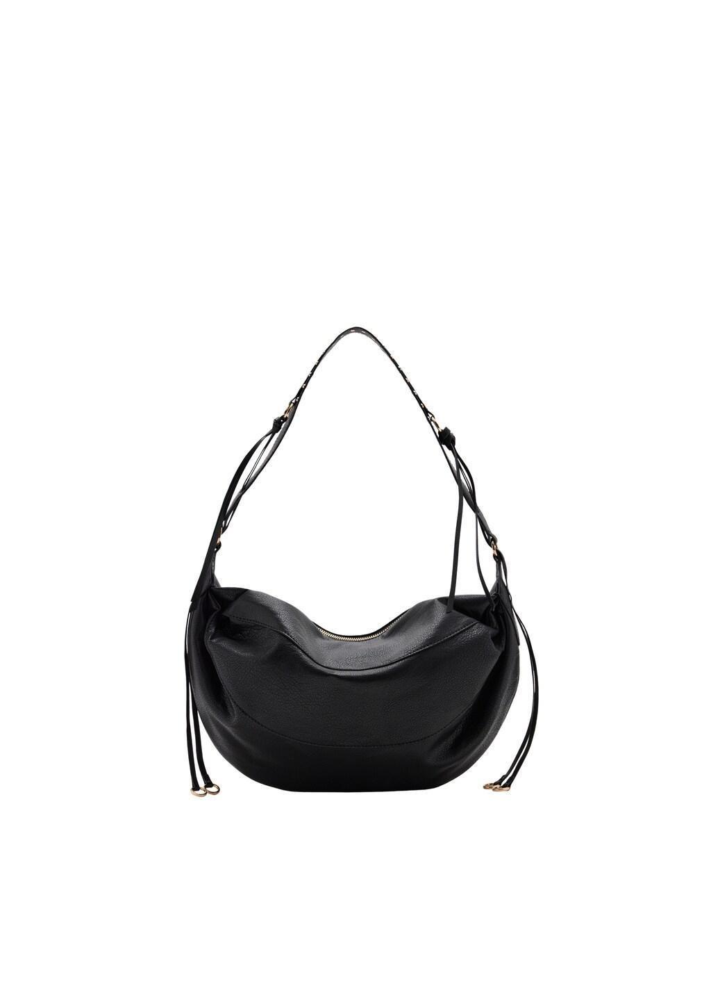 Black Oval Shoulder Bag, Black, medium