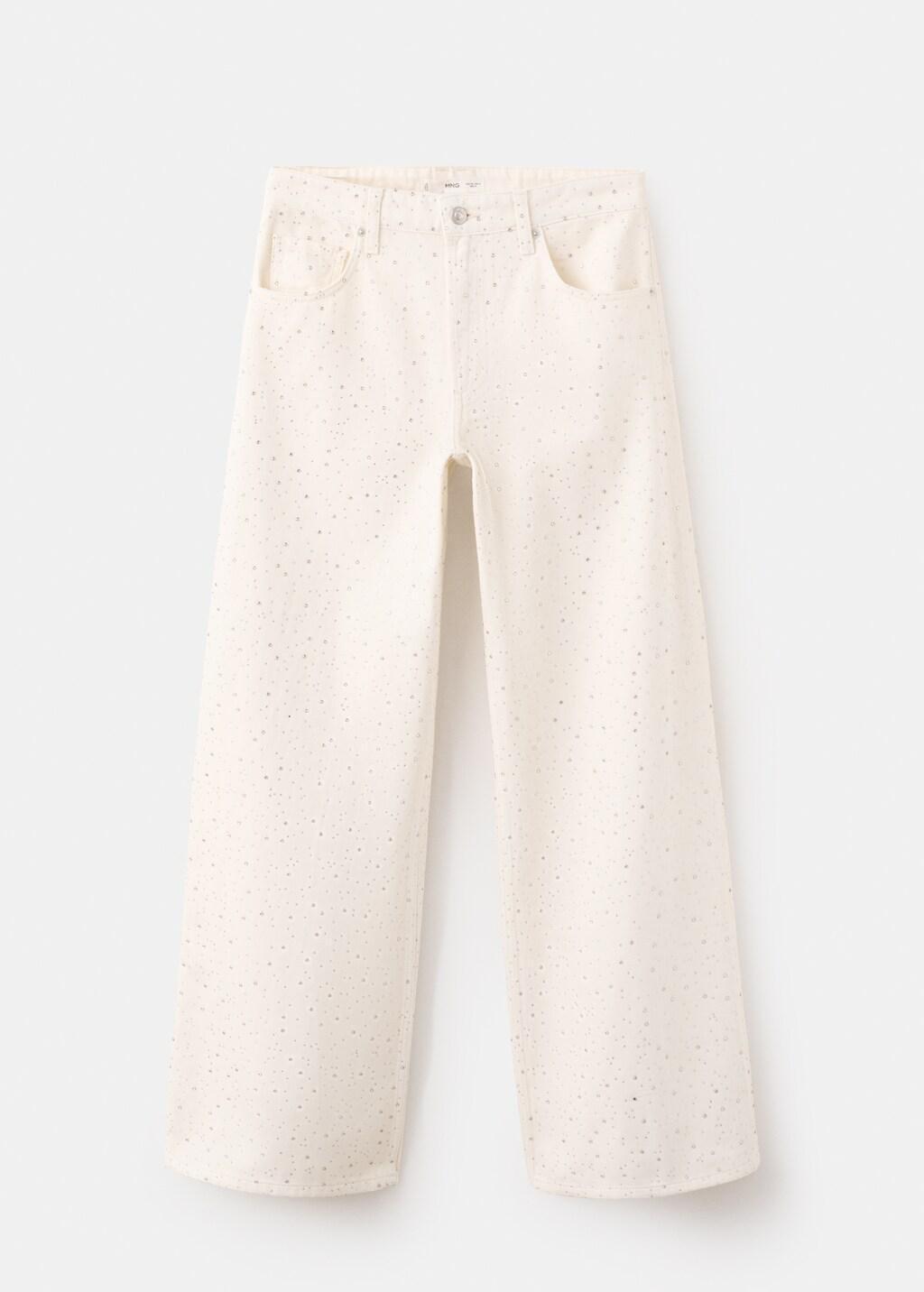 White Wide Leg Jeans With Rhinestones, Natural White, large image number 0