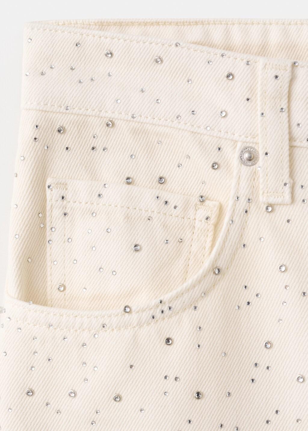 White Wide Leg Jeans With Rhinestones, Natural White, large image number 1
