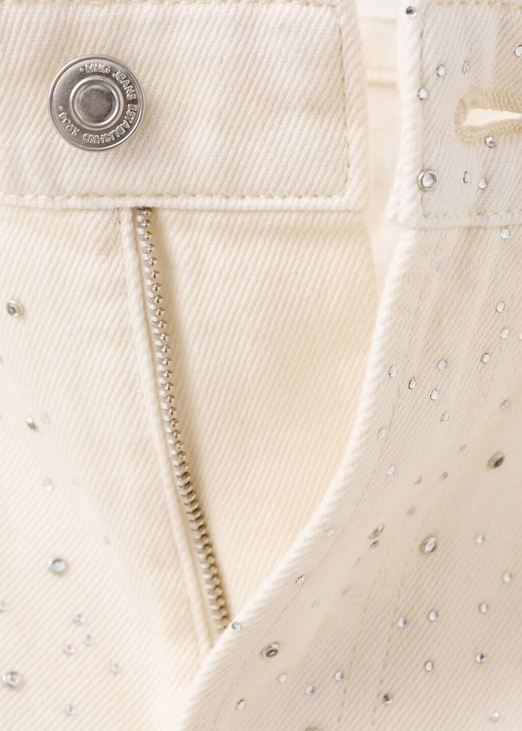 White Wide Leg Jeans With Rhinestones, Natural White, large image number 2