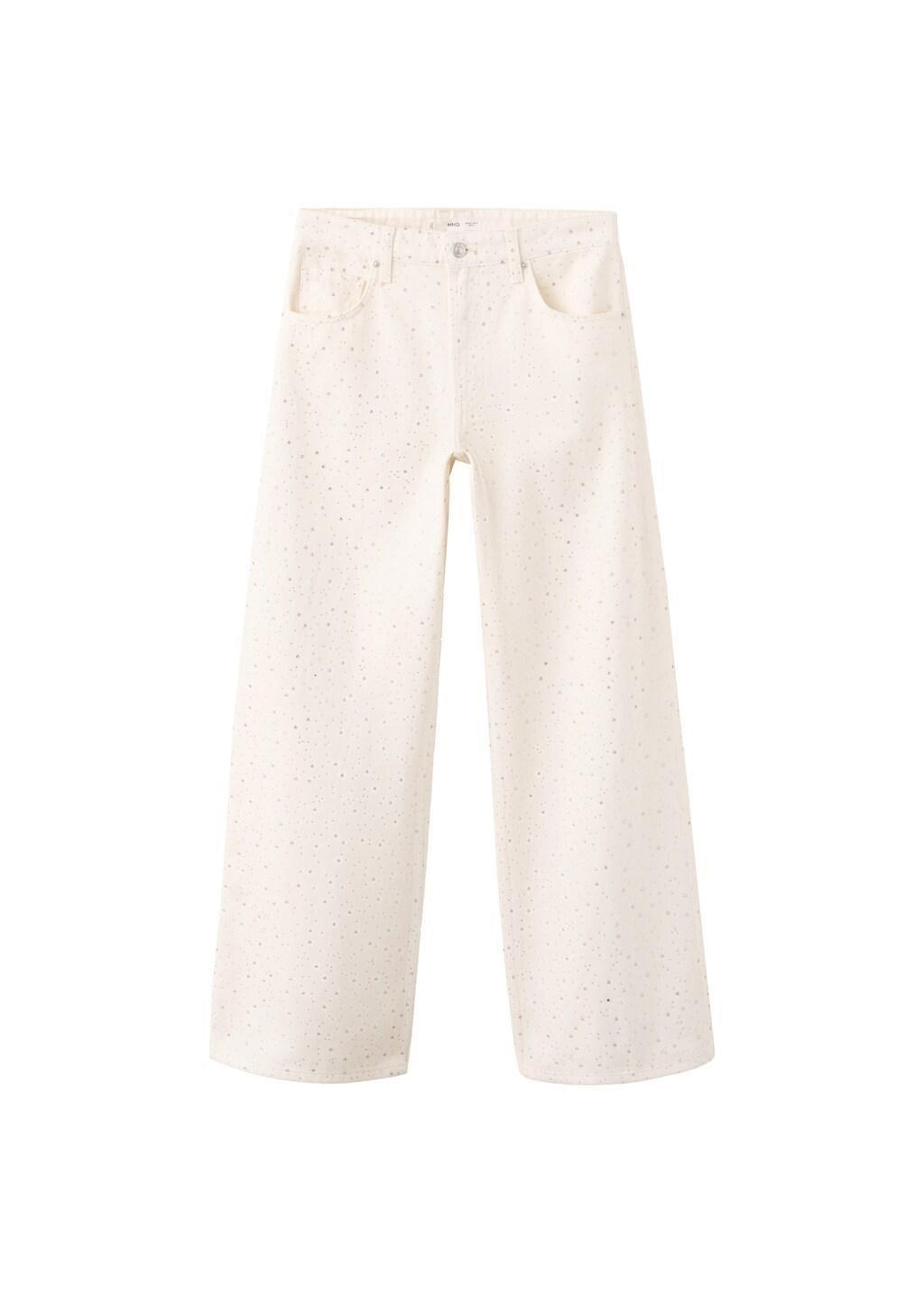 White Wide Leg Jeans With Rhinestones, Natural White, large image number 3