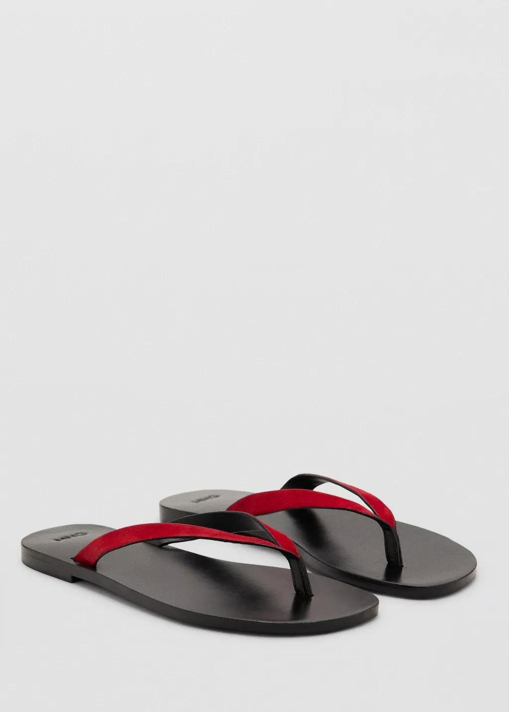 Red Leather Straps Sandals, Red, medium