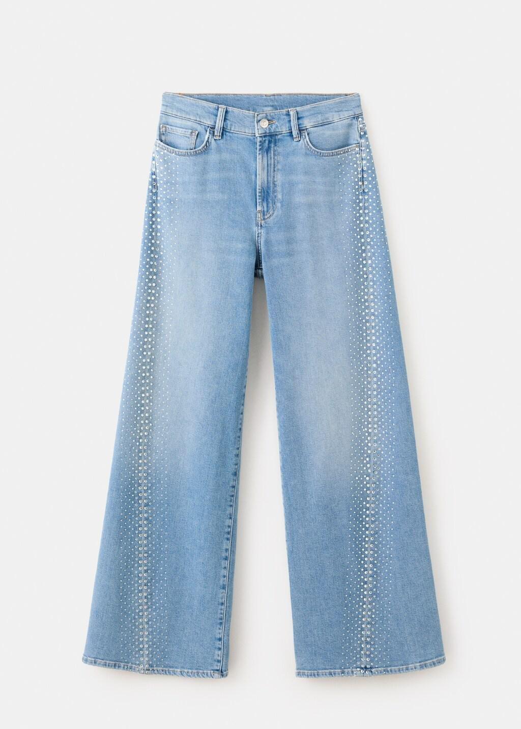 BLUE Shiny wide-leg jeans, Women, Open Blue, medium