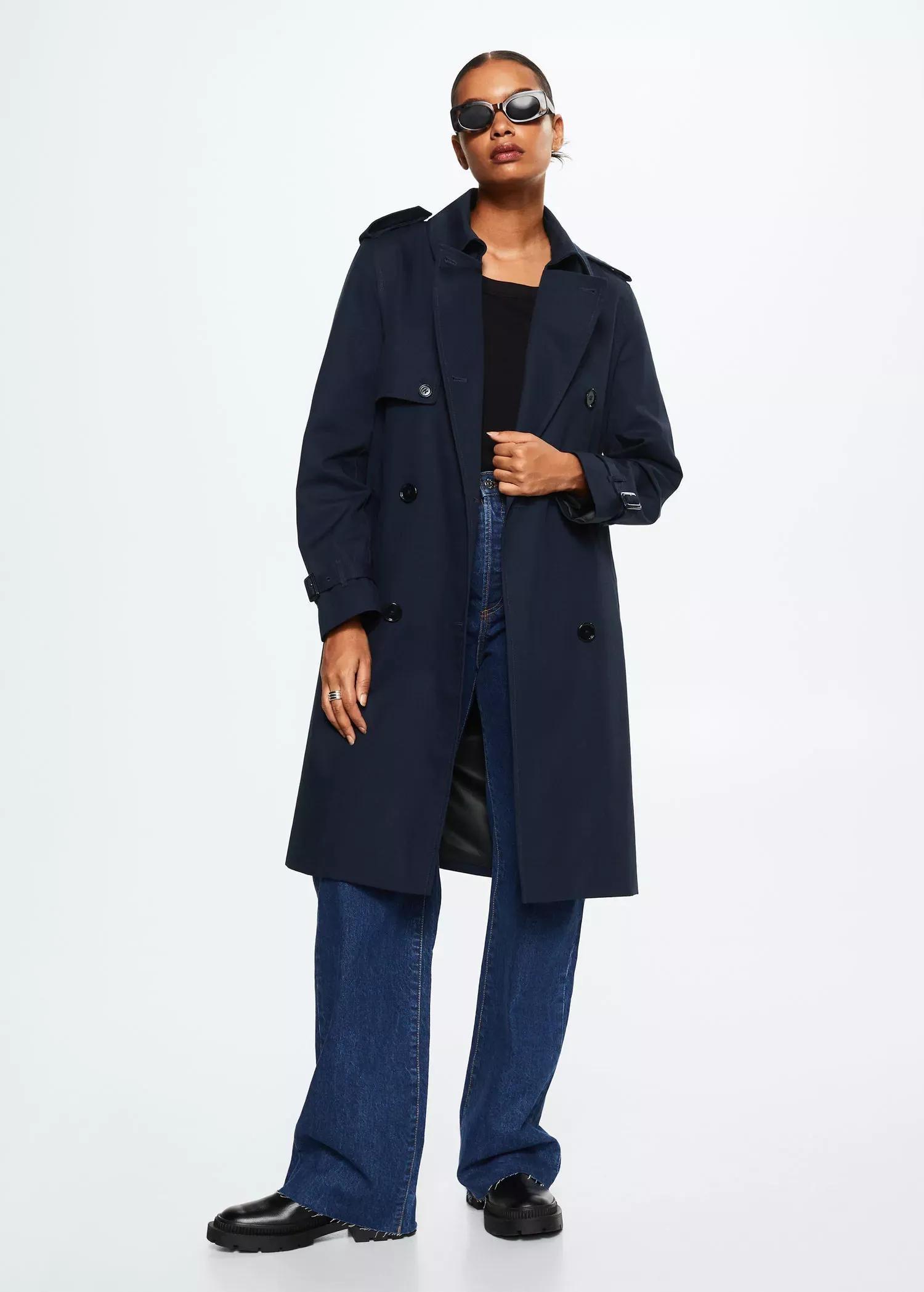 Navy Cotton Classic Trench Coat, , large image number 0
