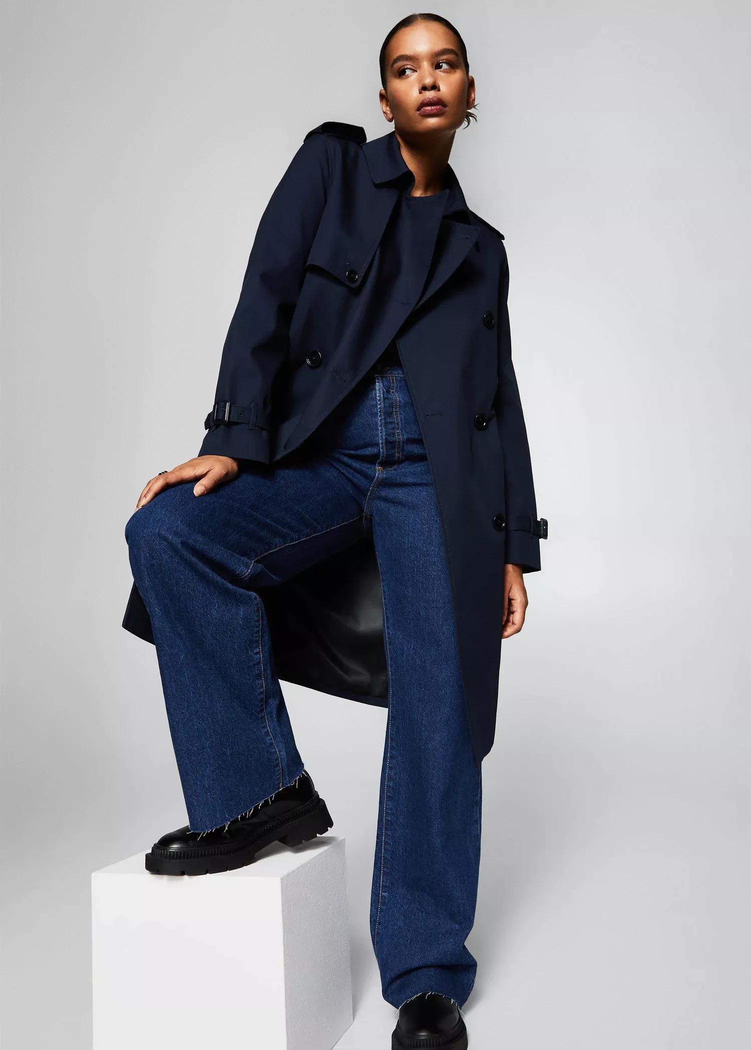 Navy Cotton Classic Trench Coat, , large image number 1