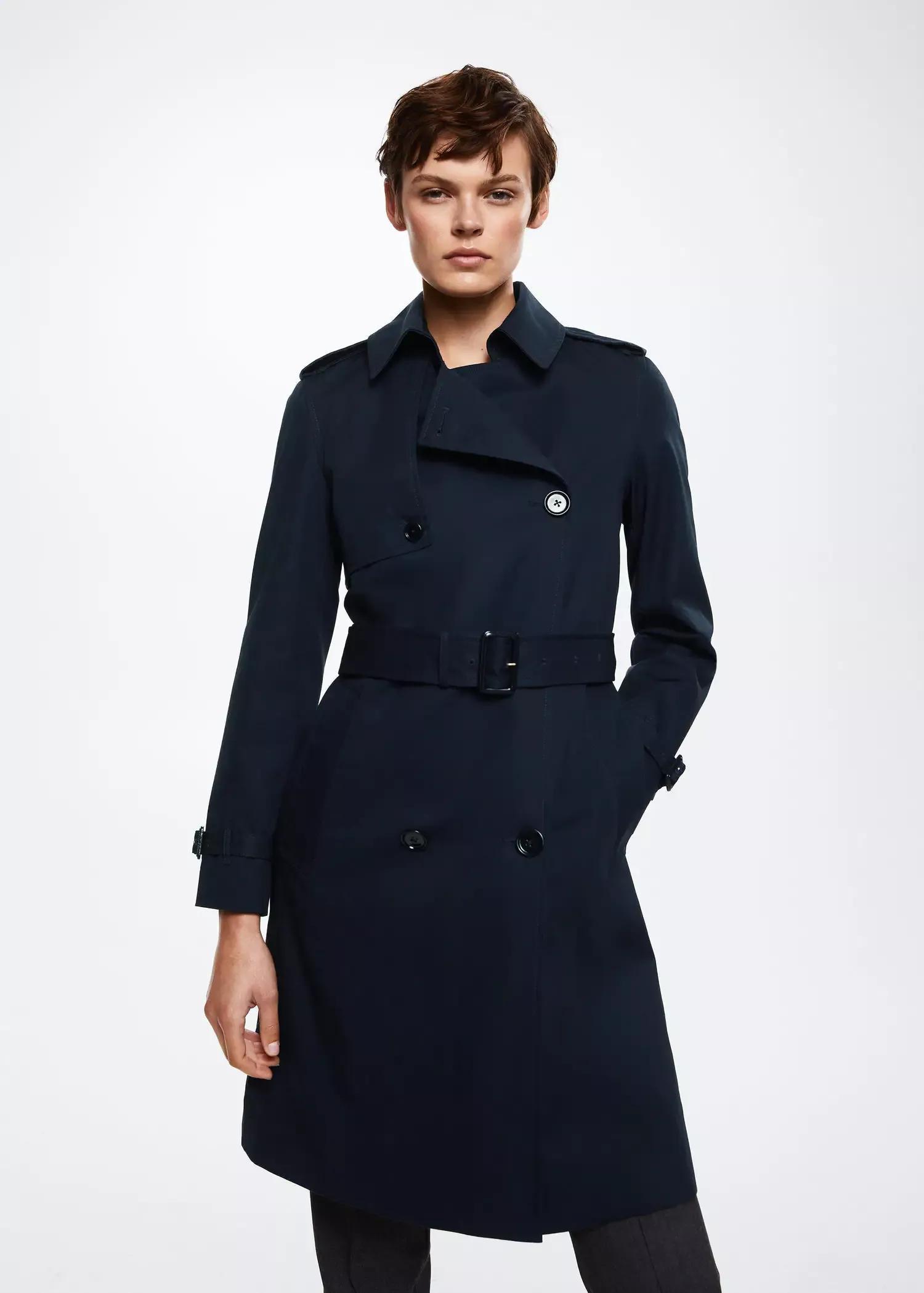 Navy Cotton Classic Trench Coat, , large image number 4