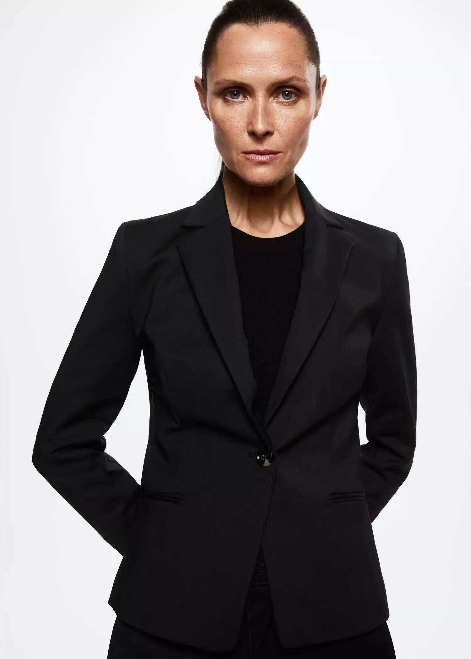 Black Structured Suit Blazer, , large image number 0
