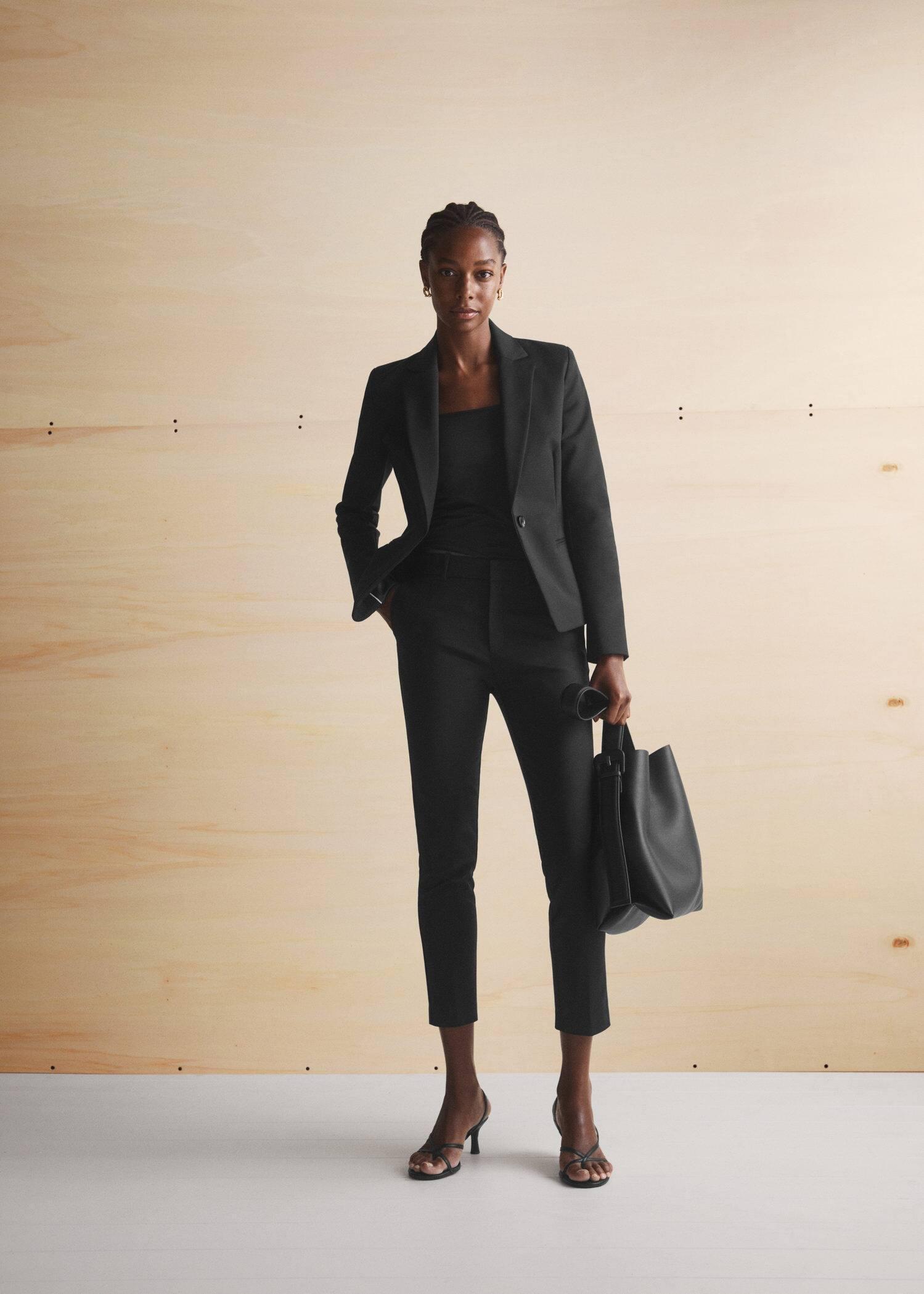 Black Structured Suit Blazer, , large image number 6