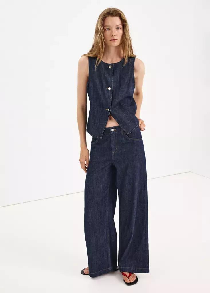 Blue Wide Leg Rinse-Wash Jeans, Open Blue, large image number 0