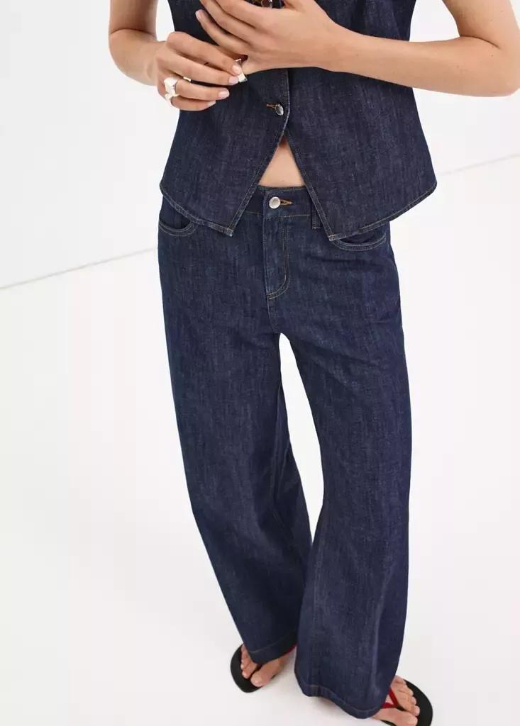 Blue Wide Leg Rinse-Wash Jeans, Open Blue, large image number 1