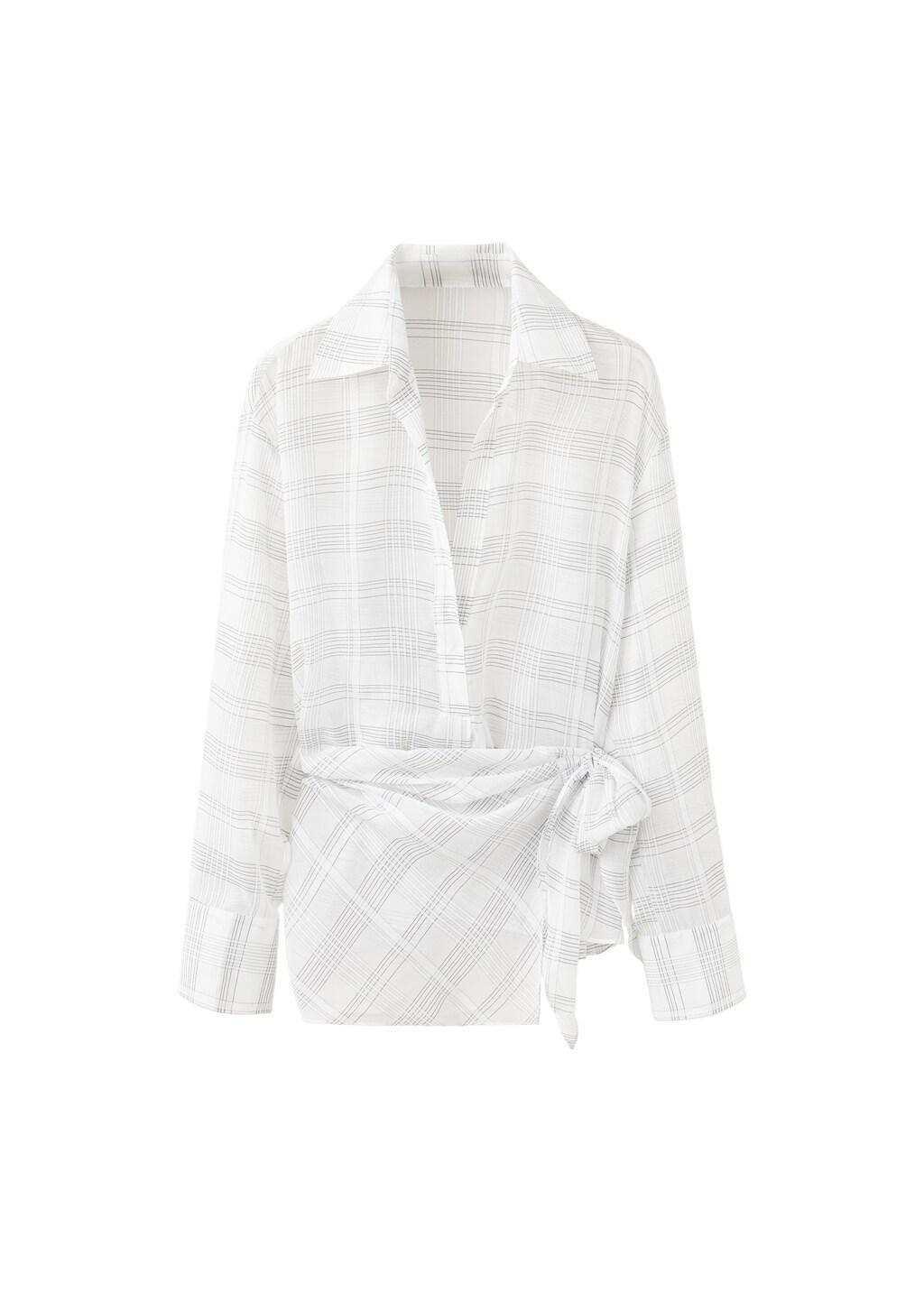 Beige Bow check shirt, Light Beige, large image number 4