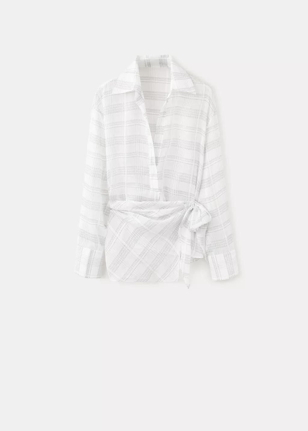 Beige Bow check shirt, Light Beige, large image number 5