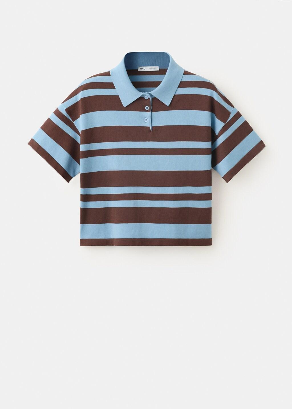 Blue Lt Pastel Striped Cotton Polo Shirt, Light-Pastel Blue, large image number 5
